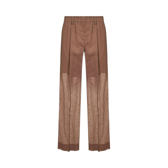 Brunello Cucinelli Women Sand Organza Sartorial Track Trousers With Monili